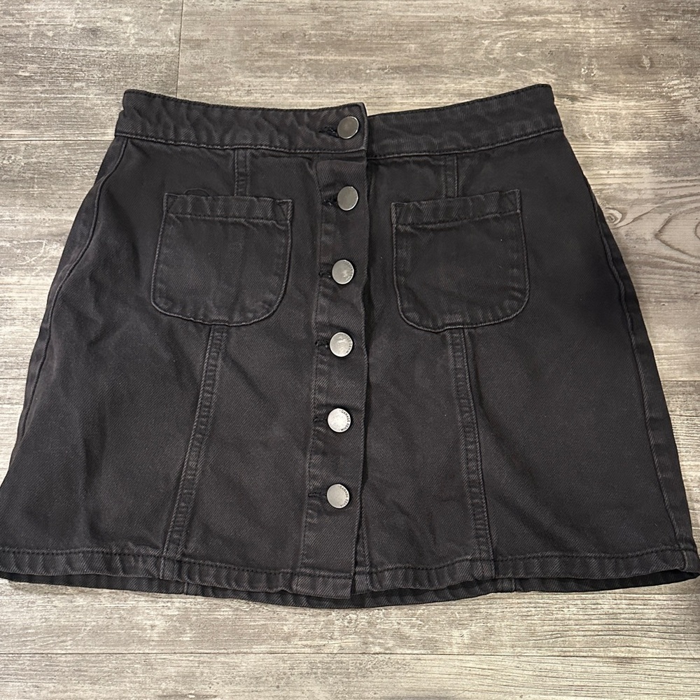 Garage Black Denim Mini Skirt with Buttons